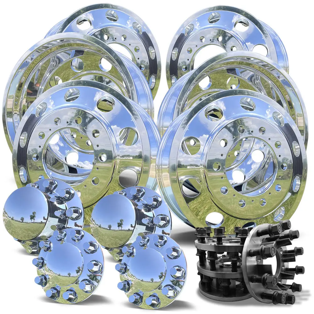 22X8.25 Mirror Forged Aluminum "Classic" 6 Wheel Kit W/ Adapters And Chrome Caps (1969-1993 Dodge Dually D350, D300) 2