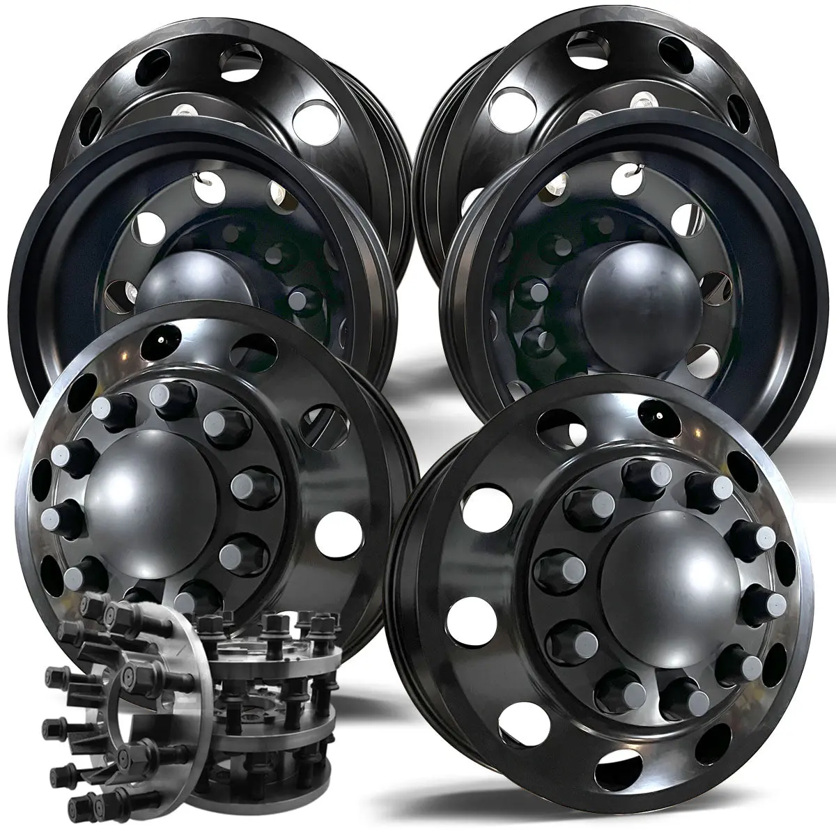 22X8.25 Satin Black Aluminum "Classic" 6 Wheel Kit W/ Adapters And Black Caps (2019-Present Ram 3500 Drw) 2