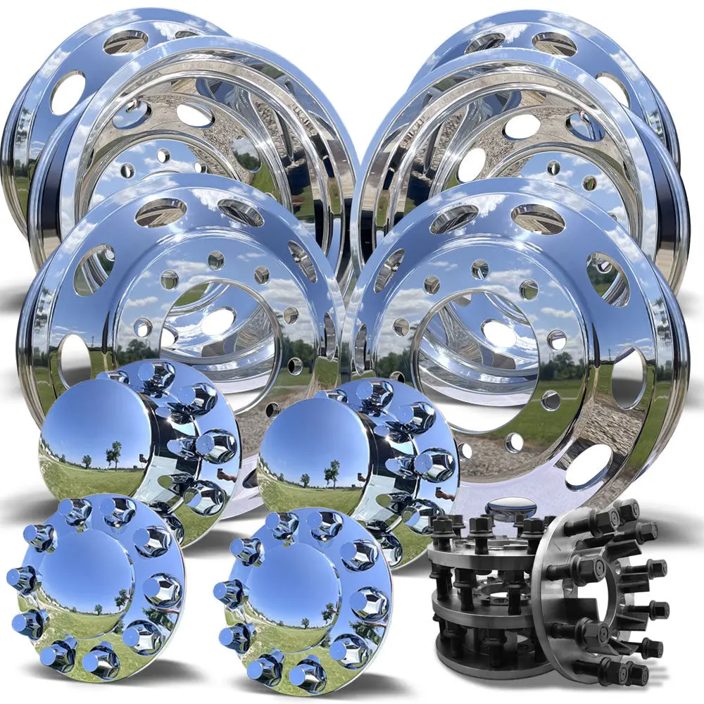 22X8.25 Mirror Forged Aluminum "Oval" 6 Wheel Kit W/ Adapters And Chrome Caps (1998-2004 Ford F450/550) 2