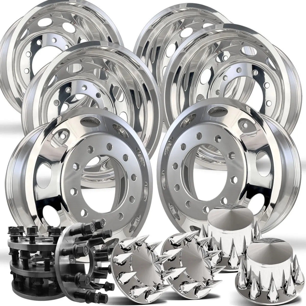 24” Forged Oval-Hole Wheel & Steel Adapter Kit – Fits 2005–Present Ford F-350 Dually (6-Wheel Set With Cap Options) 1