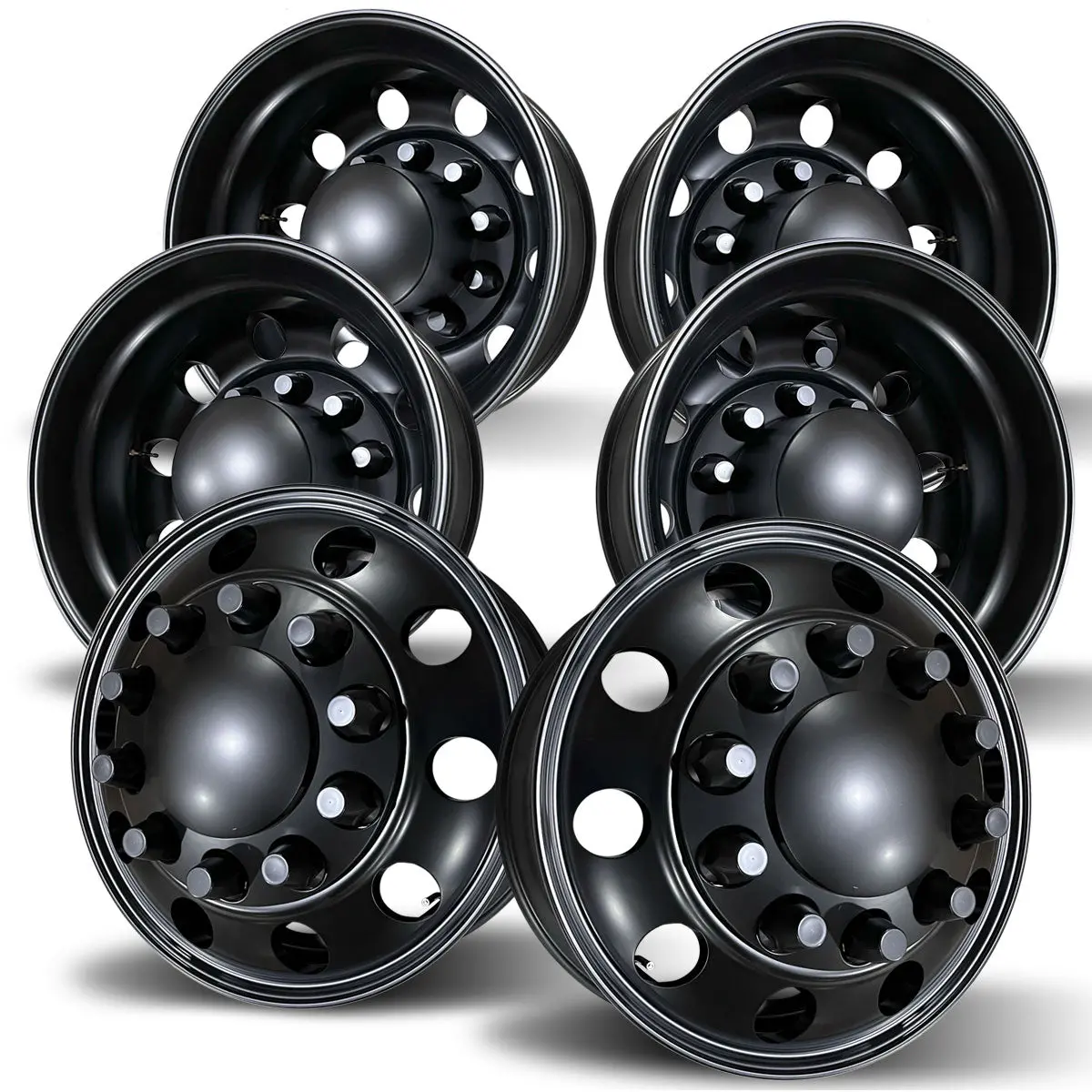22.5 Black Aluminum Hub Pilot 6 Wheel Kit Lunar Style 1