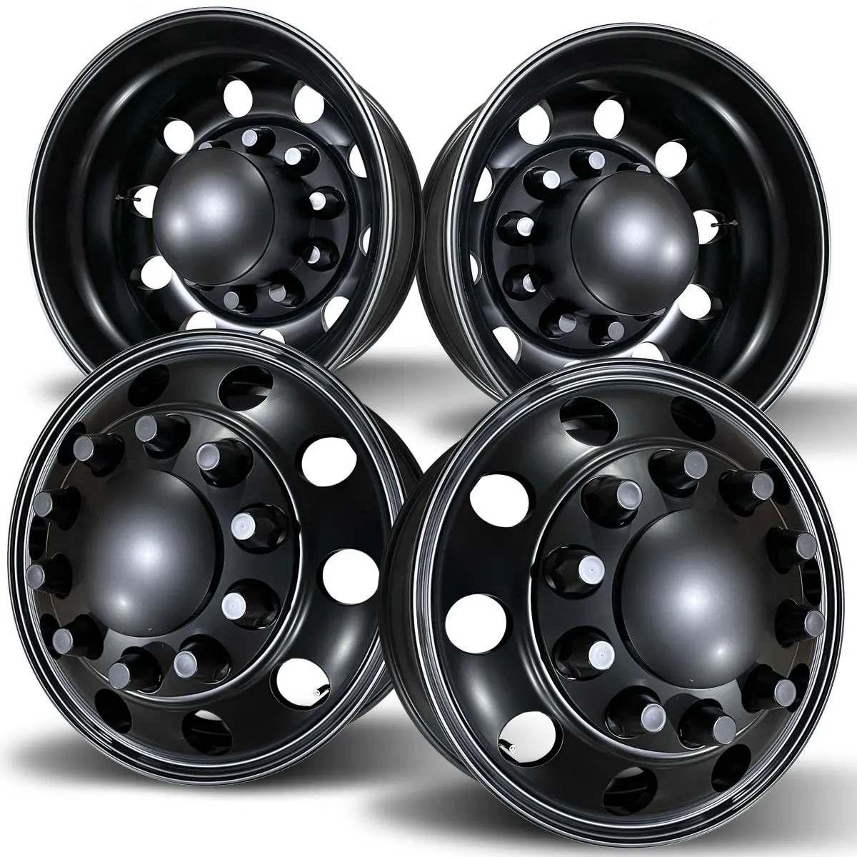22.5 Black Aluminum Hub Pilot 4 Wheel Kit Lunar Style 1