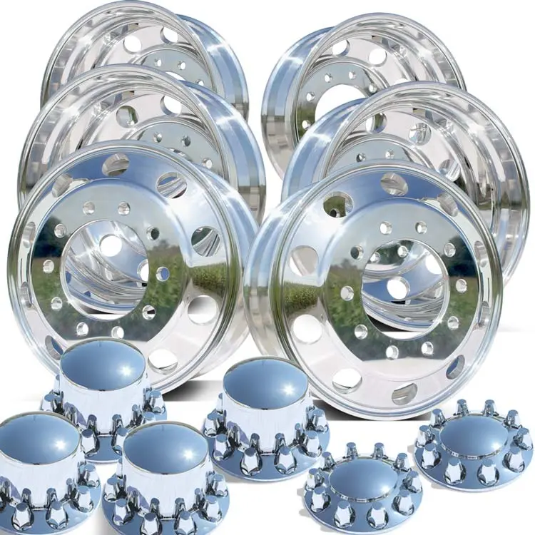 22.5 Mirror Polished Northstar Tandem Axle Wheel Kit 1