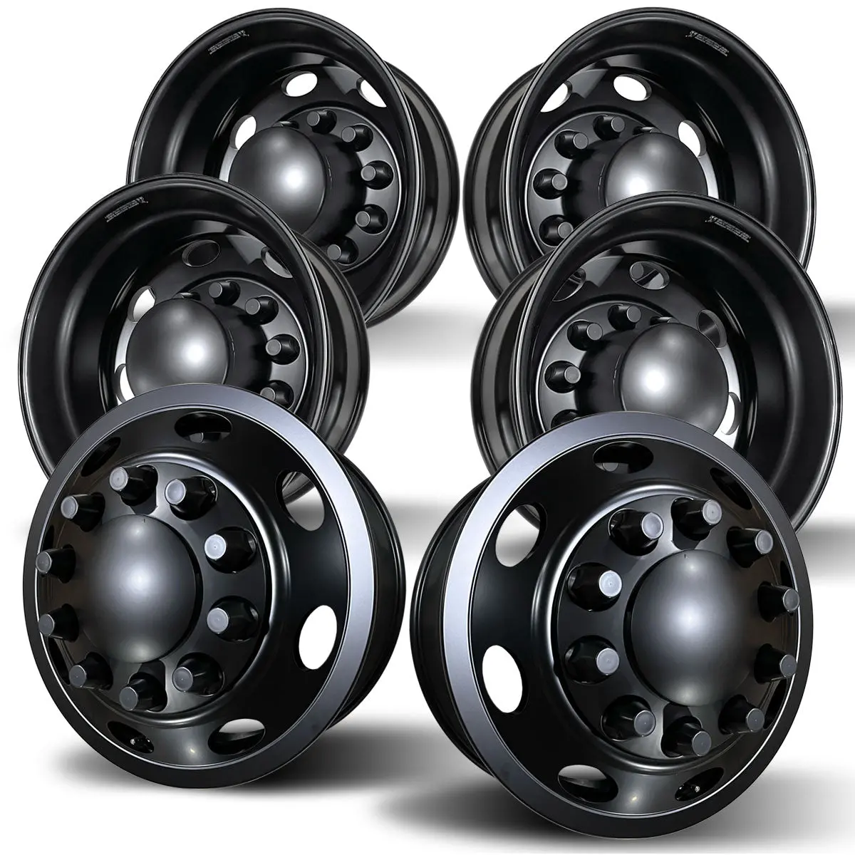 22.5 Black Aluminum Hub Pilot 6 Wheel Kit Saturn Style 1