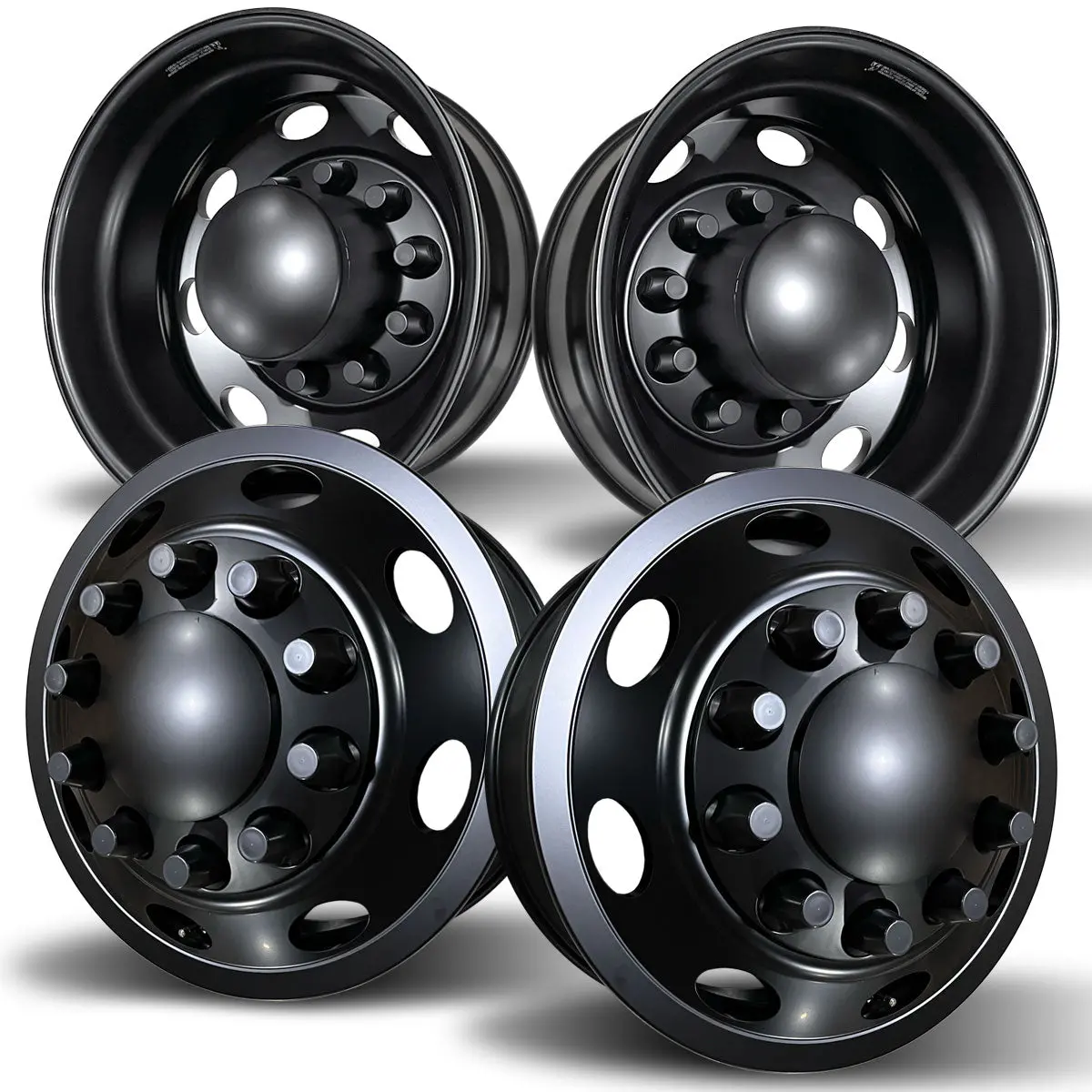 22.5 Black Aluminum Hub Pilot 4 Wheel Kit Saturn Style 1