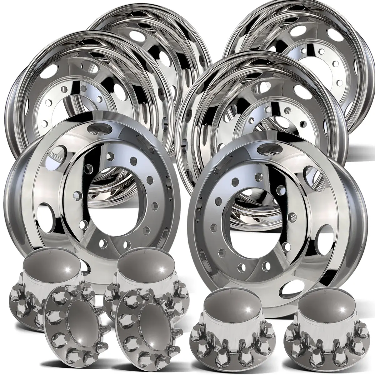 22.5 Polished Aluminum Northstar "Saturn" Tandem Axle Wheel Kit 1