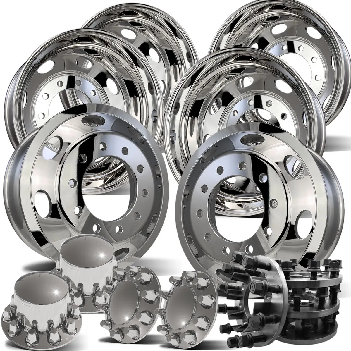 22.5 Northstar Oval Style Wheels W/ 8 To 10 Lug Adapter Kit (Chevy/Gm 3500 Drw 2001-2010) 1