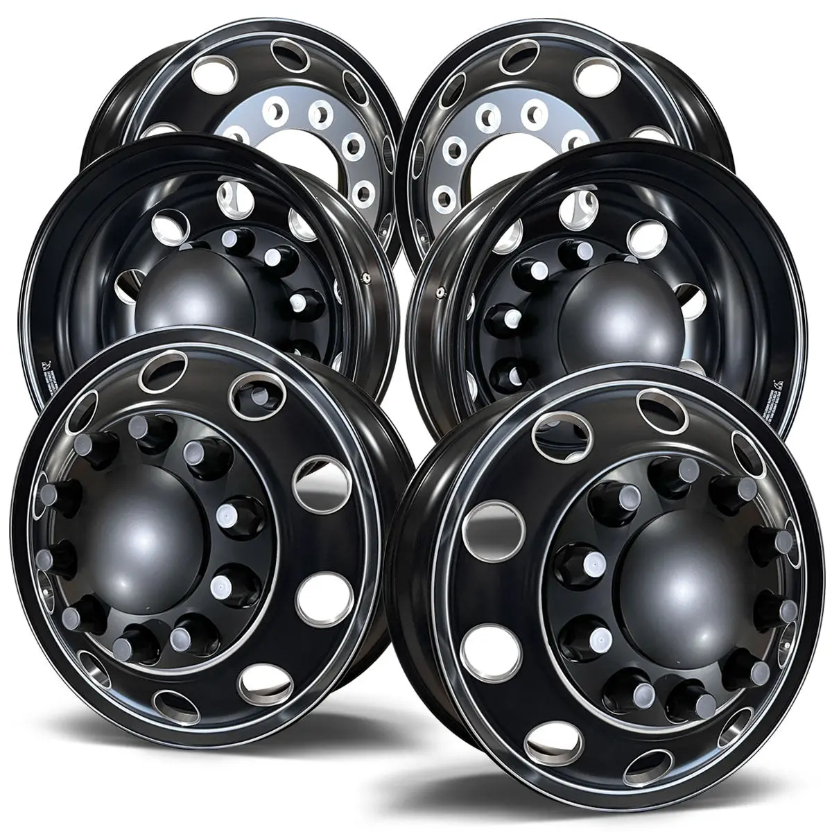 22.5 Northstar Black Aluminum Hub Pilot 6 Wheel Kit "Stellar"  Style 1
