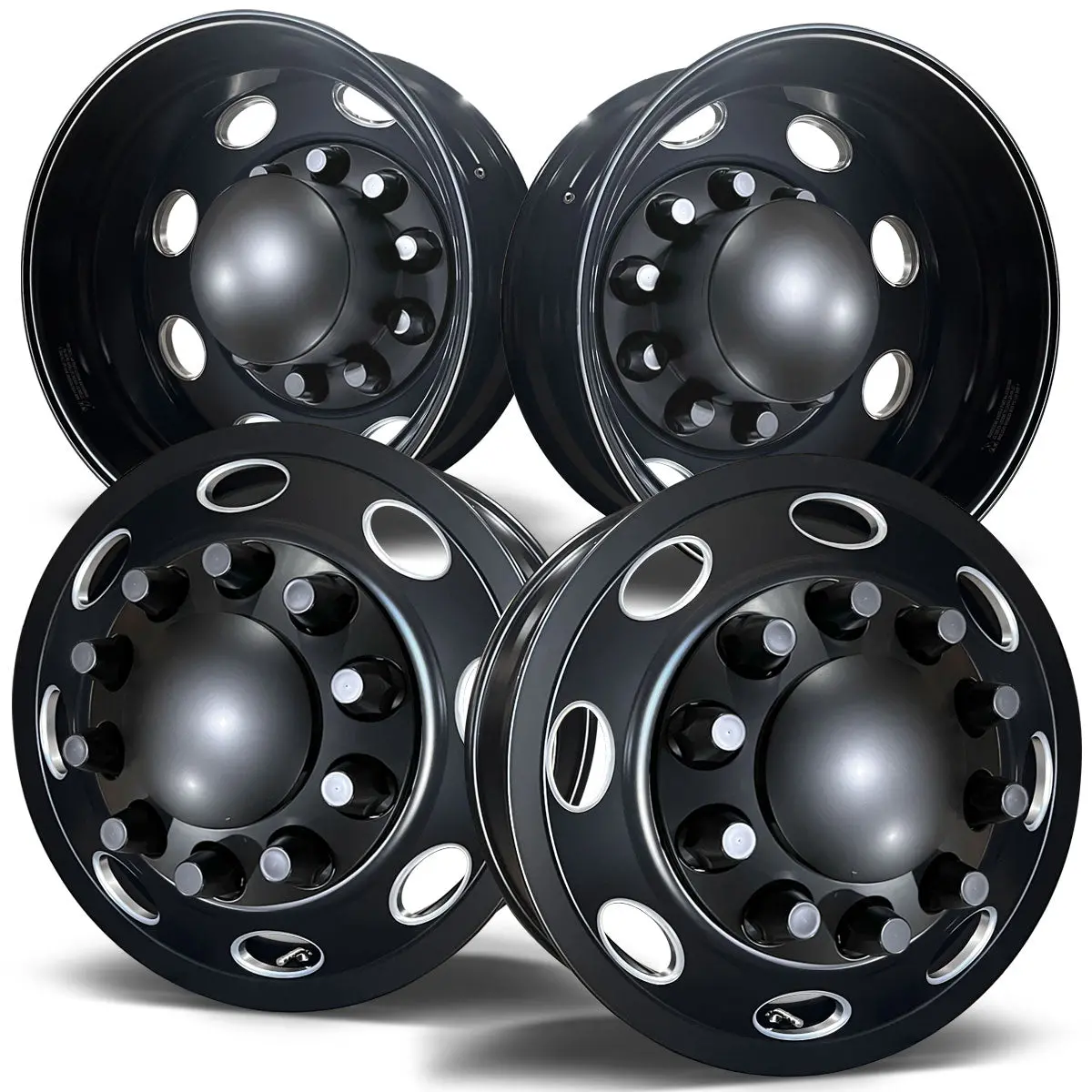 22.5 Northstar Black Aluminum Hub Pilot 4 Wheel Kit "Orbit" Style 1