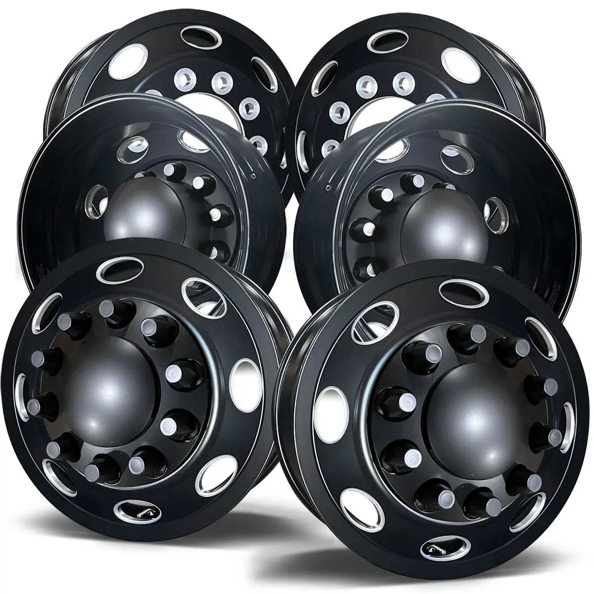 22.5 Northstar Black Aluminum Hub Pilot 6 Wheel Kit "Orbit" Style 1