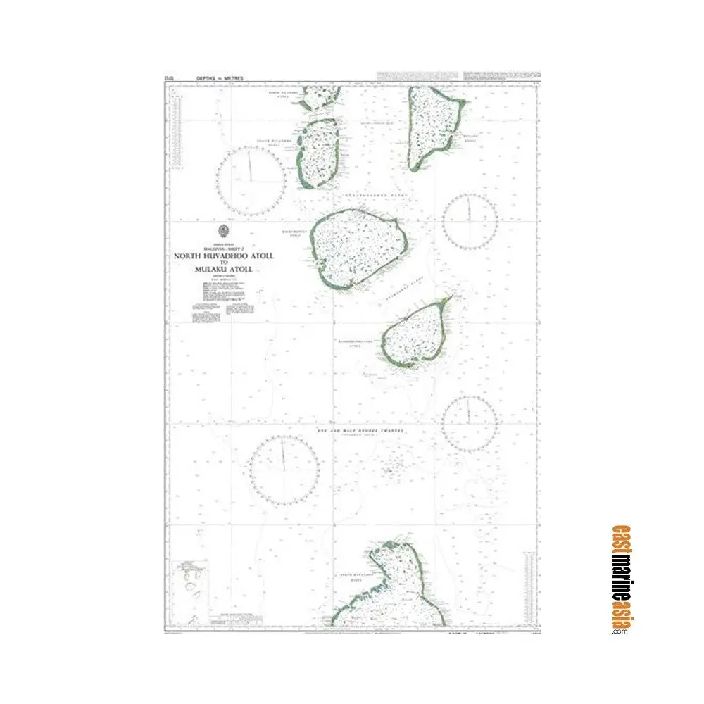 British Admiralty Nautical Chart #1012 North Huvadhoo Atoll To Mulaku Atoll (Maldives) 1
