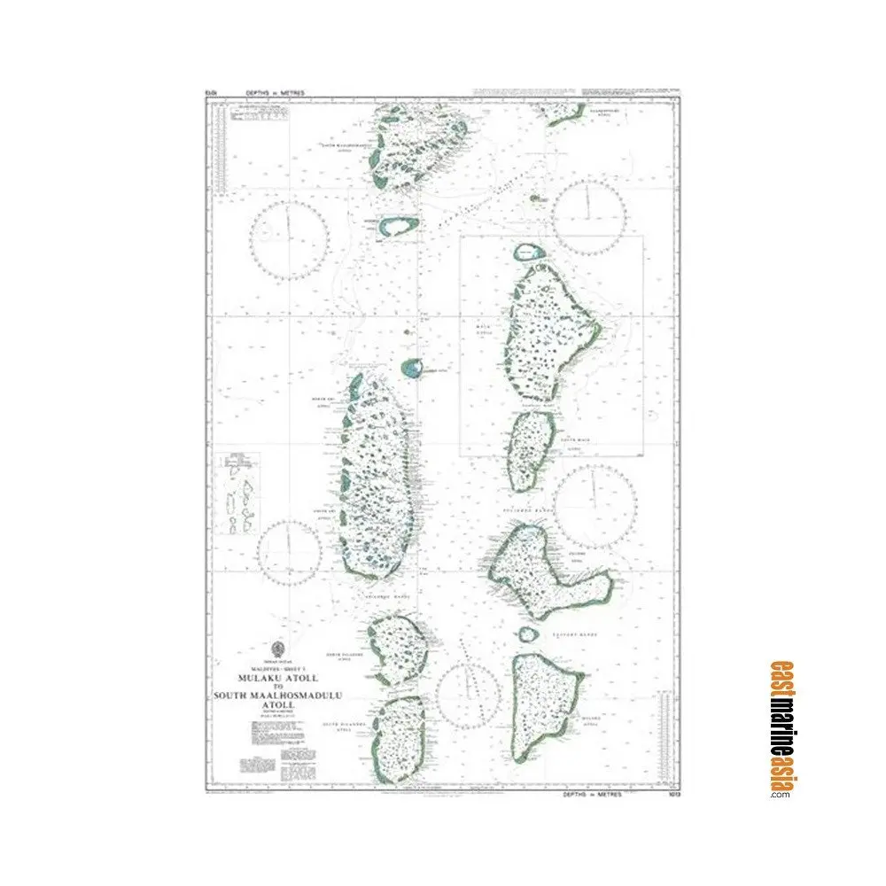 British Admiralty Nautical Chart #1013 Mulaku Atoll To South Maalhosmadulu Atoll (Maldives) 1