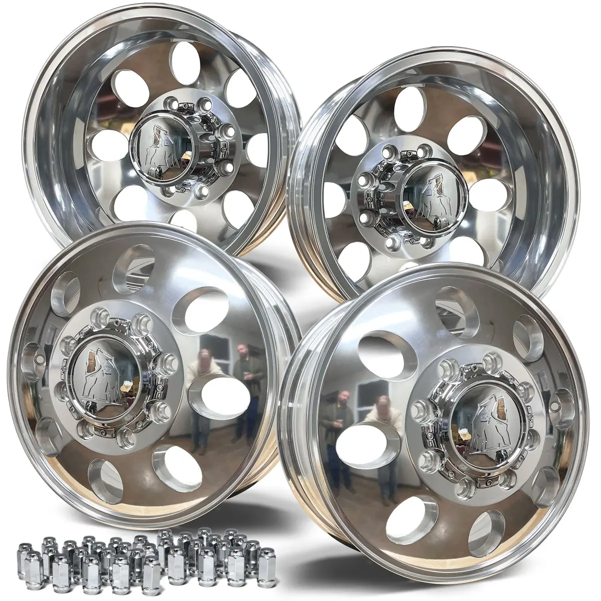 16X6 Spartan Alloy Aluminum 4 Wheel Kit W/ Chrome Caps And Lugs (1998-2004 Ford F350 Drw) 1