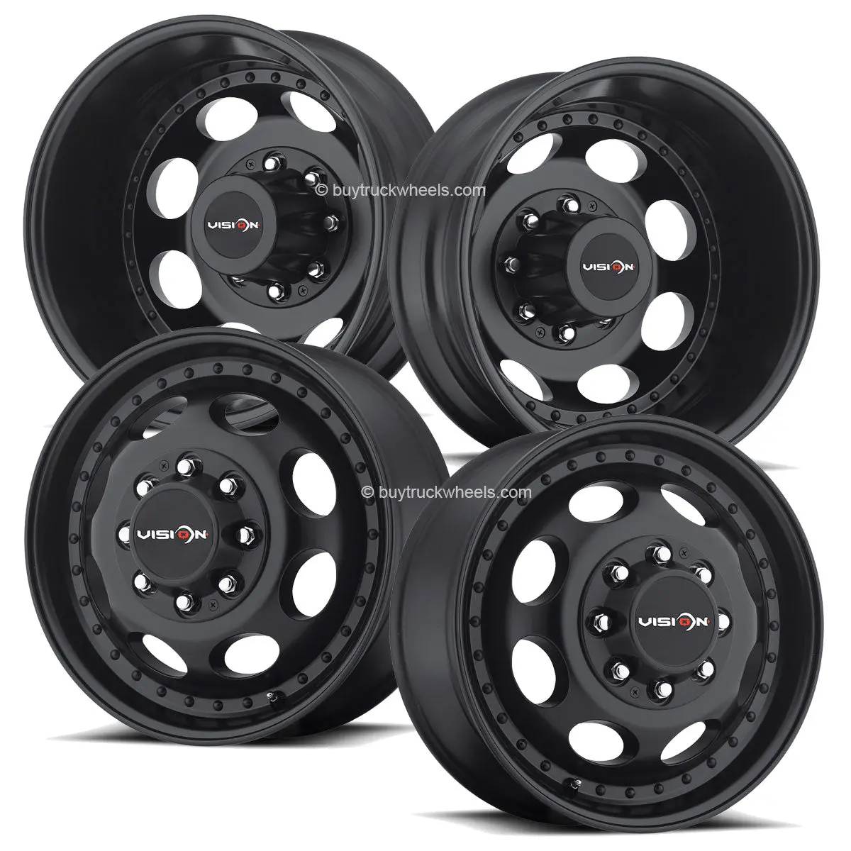 17X6.5 Vision Matte Black 4 Wheel Kit 8X200 2005-Present F350 1