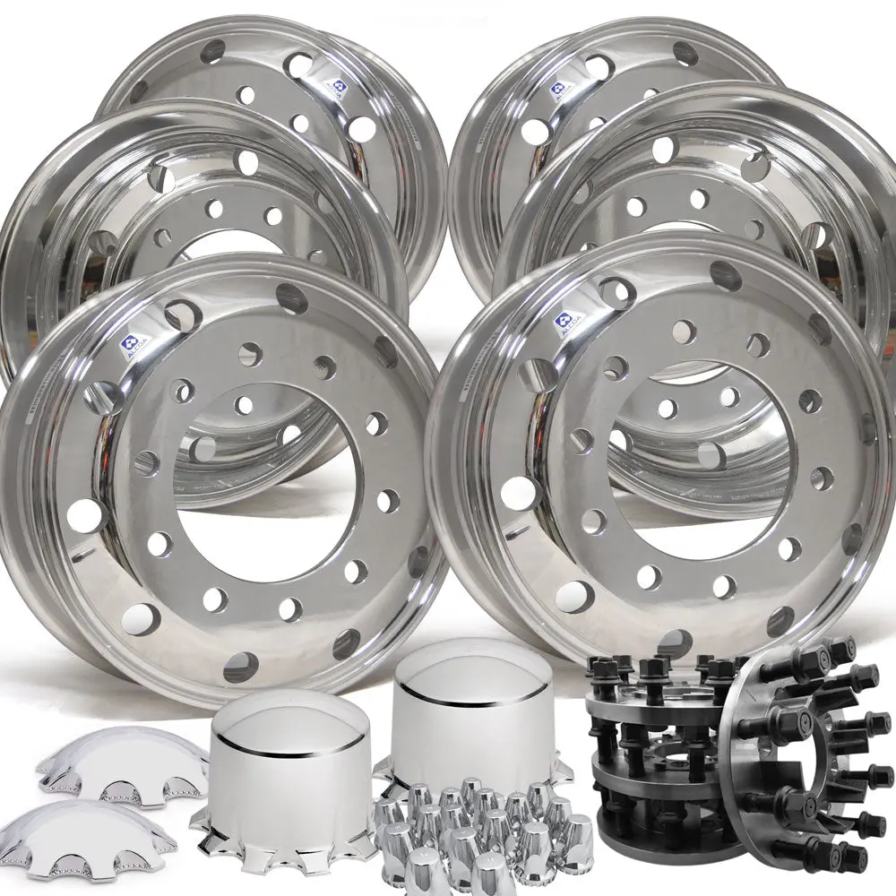 19.5 Alcoa High Polished Both Sides 1993-Earlier Dodge Ram 3500 Drw 10X285.75Mm 6 Wheel Kit With 8 To 10 Lug Adapter Kit 1
