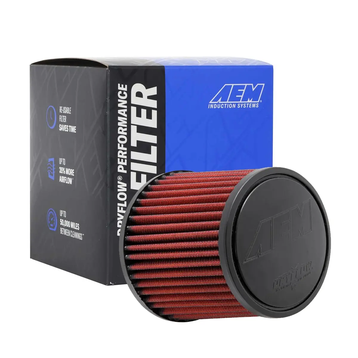 Aem Universal Air Filter Cone Type Washable 21-2011Dk 2.5" Inlet, 5" Height 1
