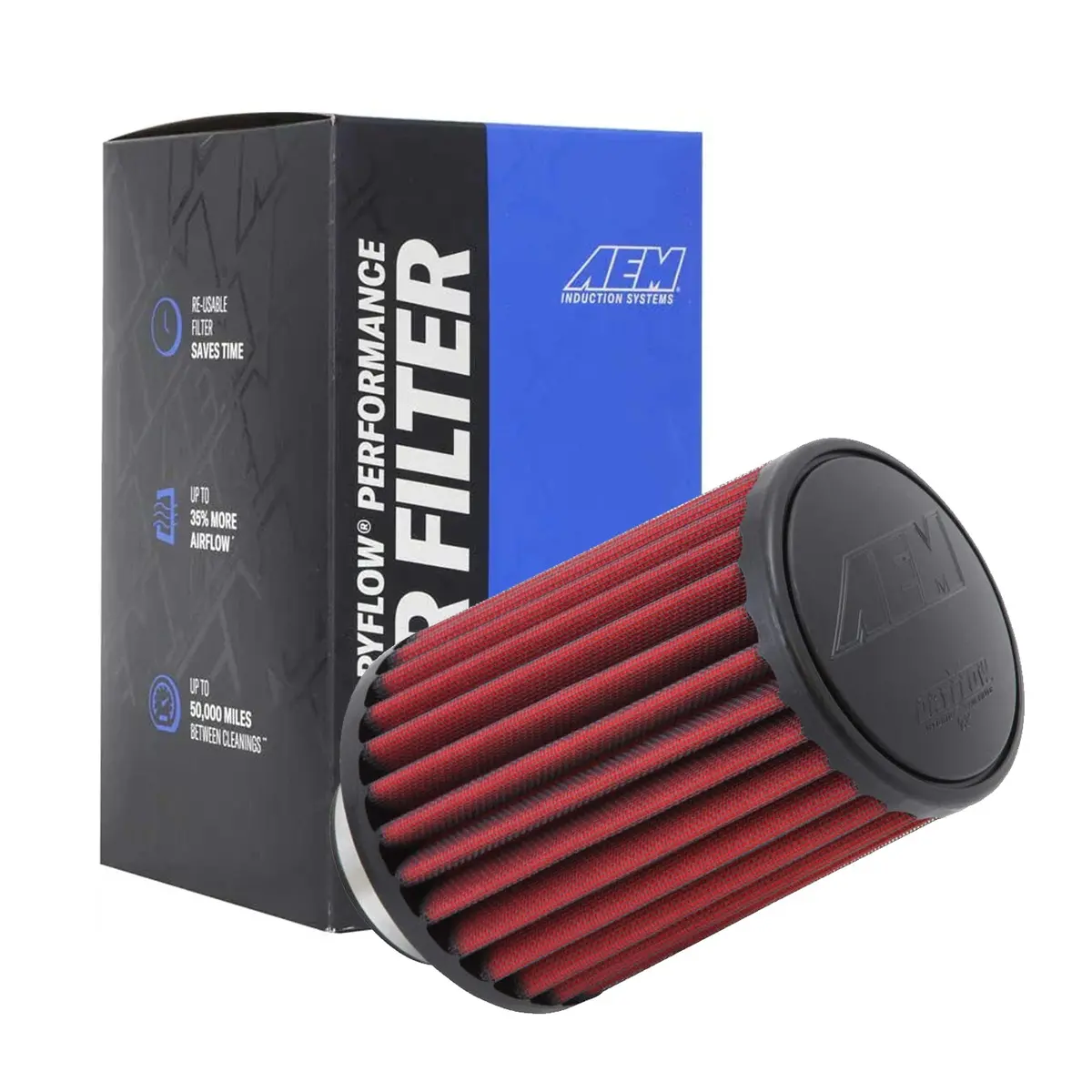 Aem Universal Air Filter Cone Type Washable 21-2157Dk 2.75" Inlet, 7.5" Height 1