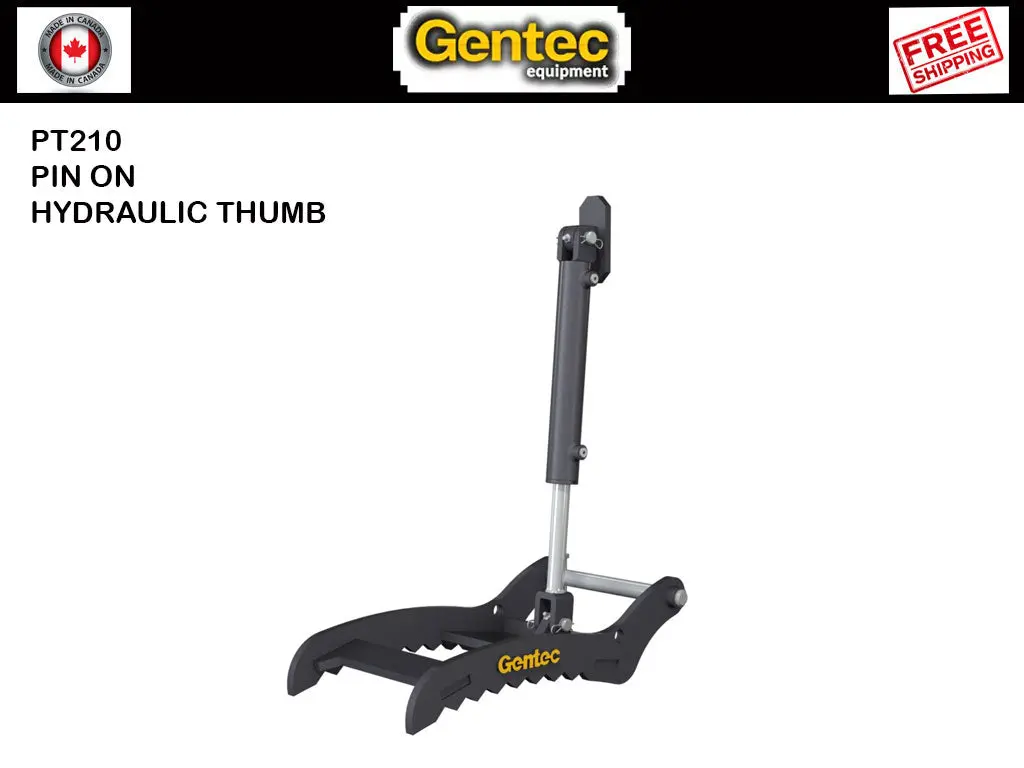 Pt210 Gentec Hydraulic Pin-On Thumb For 1,500Lbs To 3,900Lbs Excavator - 2 Tines 1