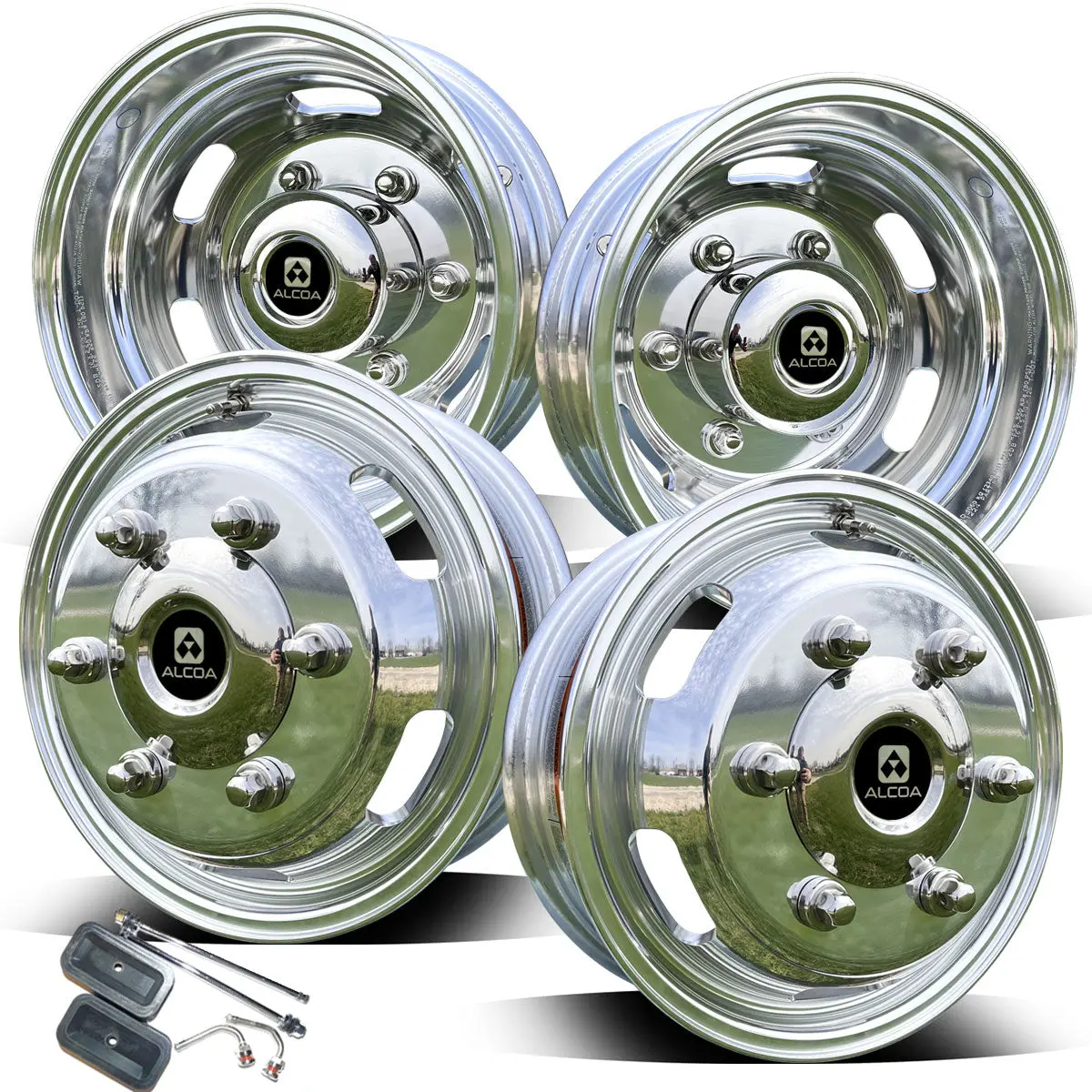 16X5.5 Alcoa Dura-Bright Evo 4 Wheel Package For Sprinter 3500 Drw With Hub & Lug Covers 1