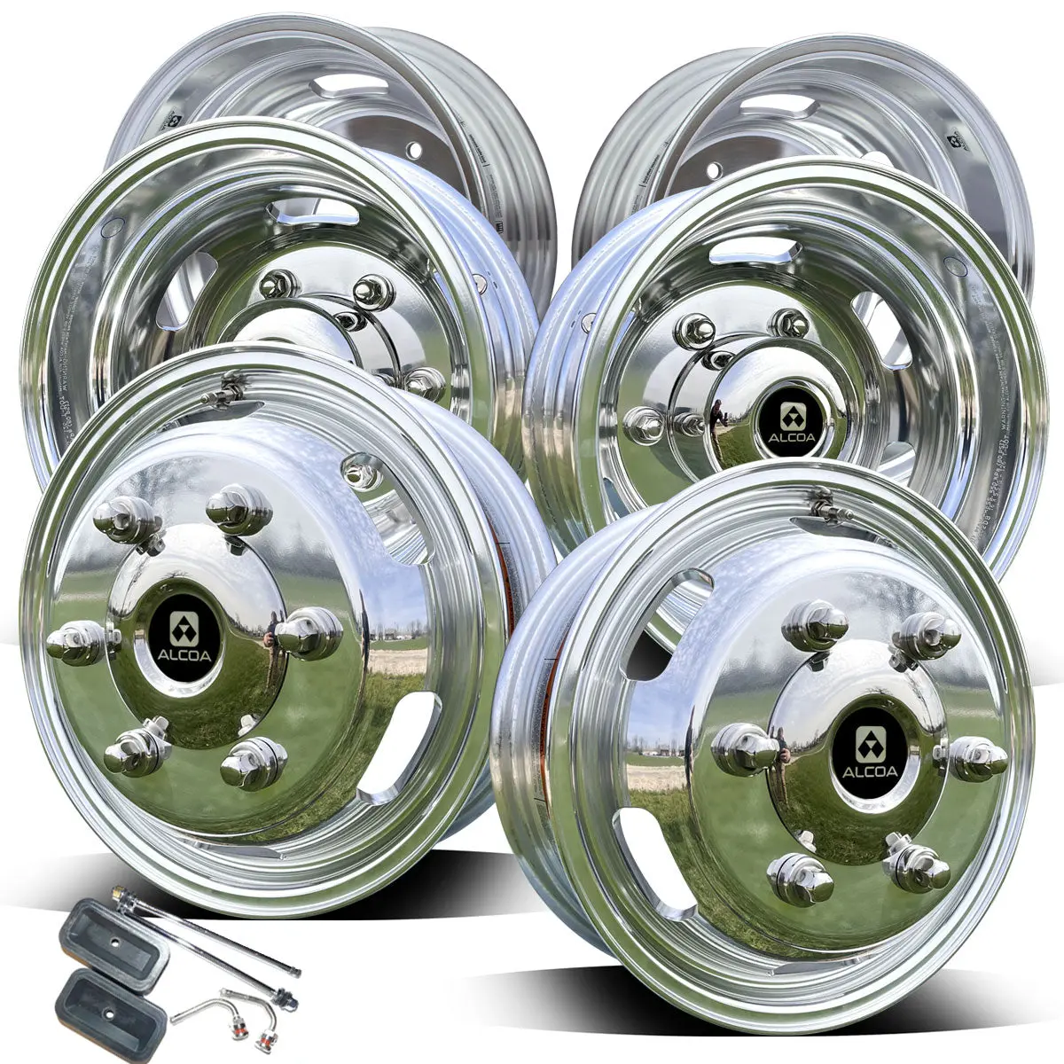 16X5.5 Alcoa Dura-Bright Evo 6 Wheel Package For Sprinter 3500 Drw With Hub & Lug Covers 1