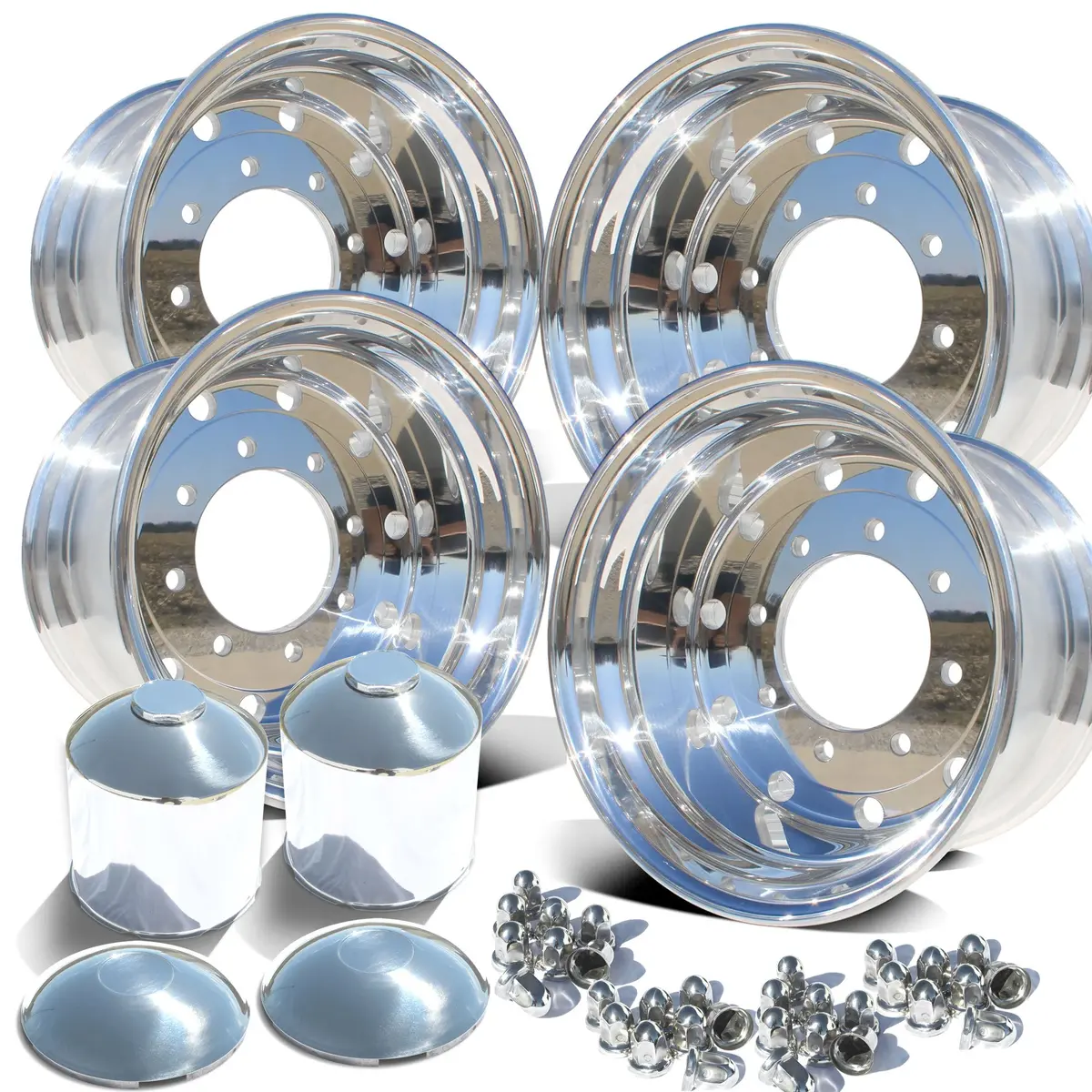 22.5X14.00 Super-Single Northstar Mirror Polished Chevy 4500/5500 Wheel Kit (8X275) 1