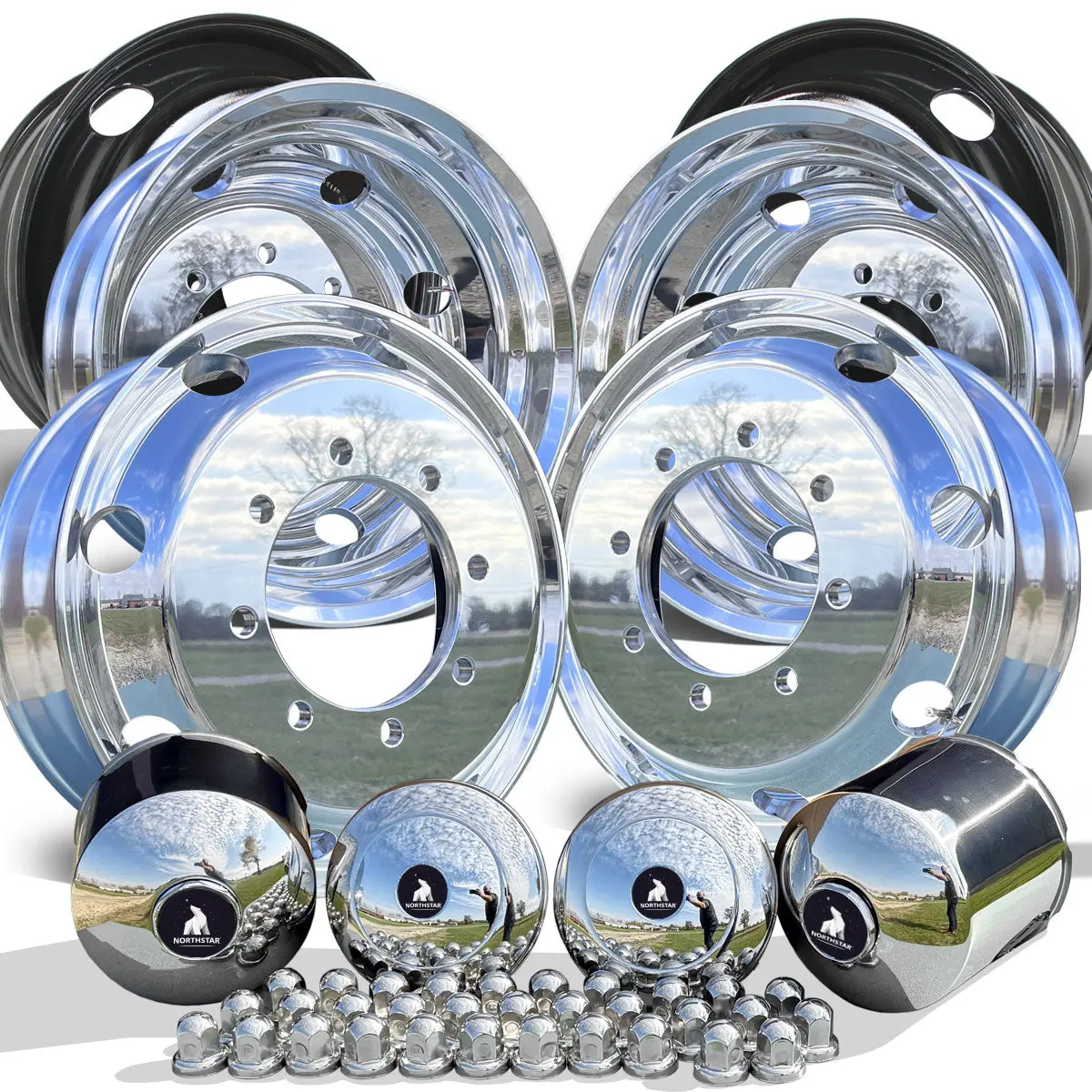 22.5" Northstar Mirror Polished Both Sides 8 Lug Motorhome Wheel Kit (8X275) 1