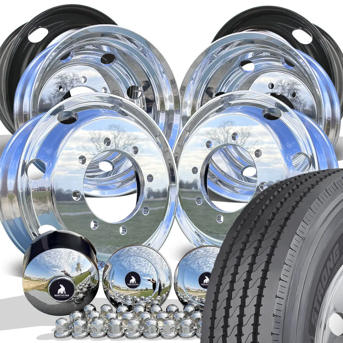 Hercules Hra Highway Tread Mounted On 22.5 Northstar Aluminum Polished Chevy 4500/5500 Wheel Kit (8X275) 1