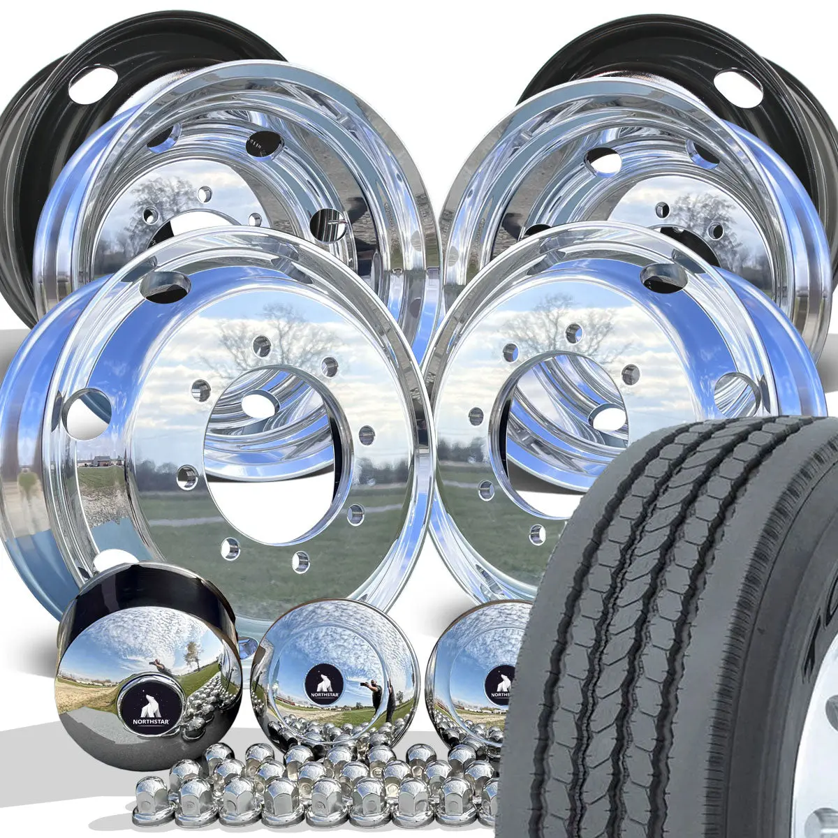 Toyo M122 Highway Tread Mounted On 22.5 Northstar Polished Chevy Silverado 4500Hd/5500Hd Wheel Kit (33Mm) 1