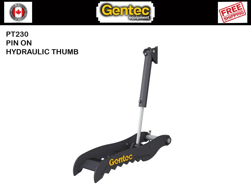 Pt230 Gentec Hydraulic Pin-On Thumb For 10,000Lbs To 22,000Lbs Excavator - 2 Tines 1