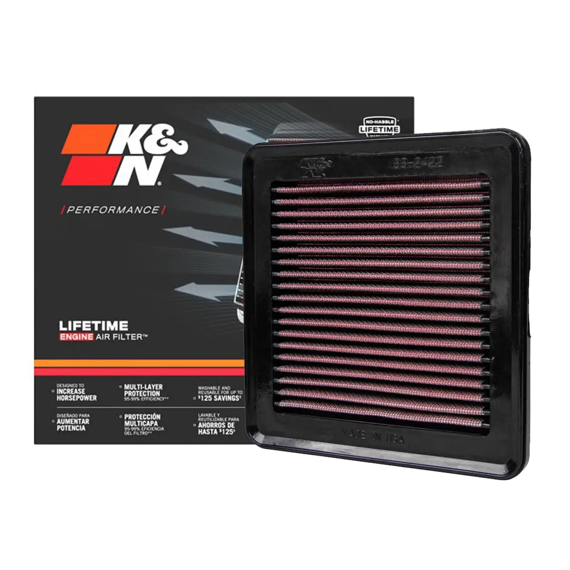 K&N Engine Air Filter Washable 33-2422 For Honda Amaze 2013-2018, Brio, 2011-2024, Jazz, Fit 2008-2015, City, 2008-2013, Mobilio 2014-2020 1