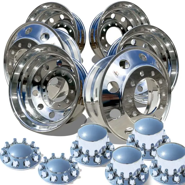 24.5 X 8.25 Accuride 10X285mm Hub Pilot High Polished Both Sides Tandem Axle Wheel Kit 1