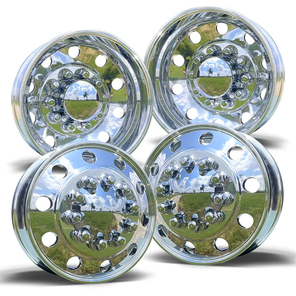 19.5X6.75 Northstar Mirror Polished Wheel Kit – Fits 2005+ Ford F53 & F600 Chassis (10X225mm, 4 Wheels) 2