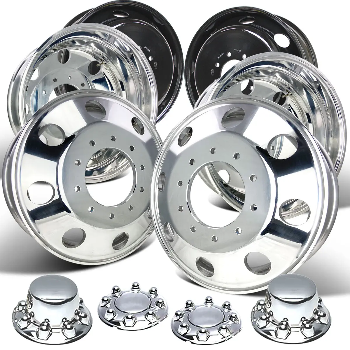 19.5X6.75 Northstar Mirror Polished 6-Wheel Kit – Fits 2012+ Ram 4500/5500 & 2005+ Ford F450/F550 (10X225mm) 1