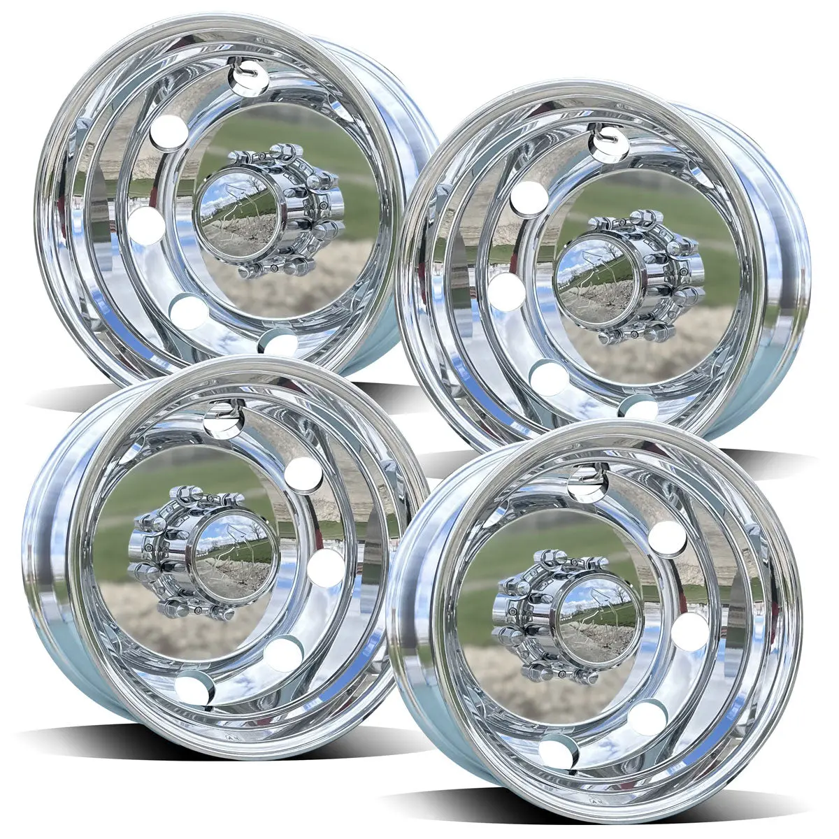 17.5X6.75 Northstar 8X6.5" Hub Pilot Mirror Polished Trailer Wheel (4 Wheel Kit) 1