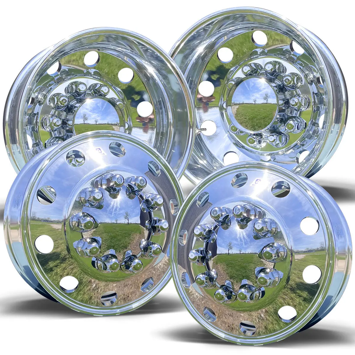 19.5X6.00 Alcoa High Polished Both Sides (2005-Present) Ford F450/F550 Drw 10X225mm 4 Wheel Kit 2