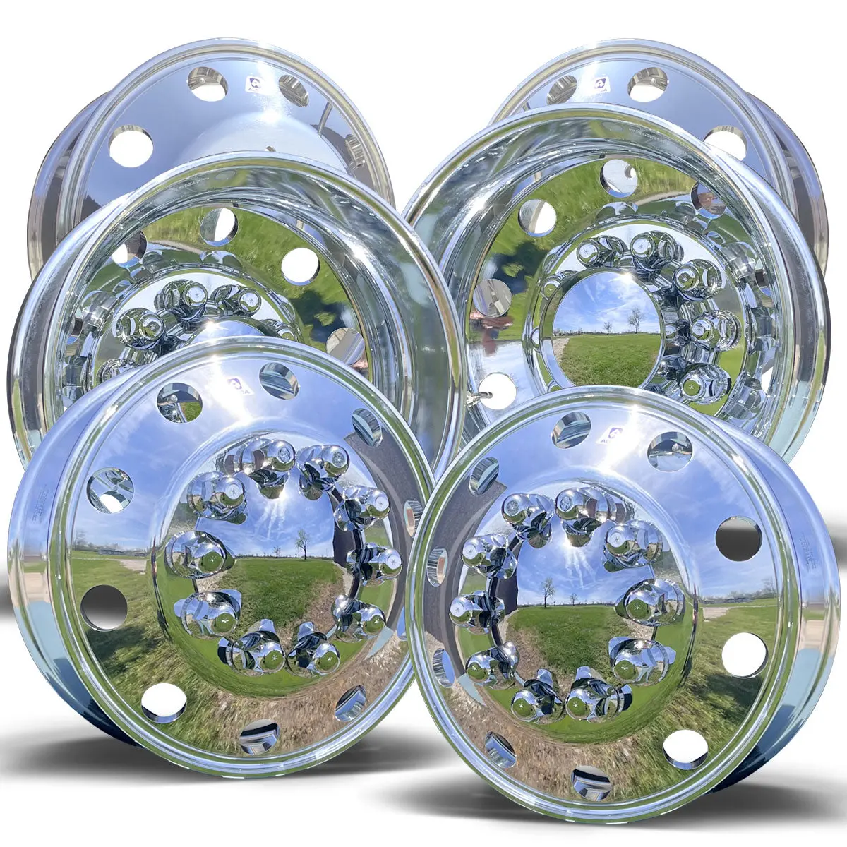 19.5X6.00 Alcoa High Polished Both Sides (2008-2011) Dodge Ram 4500/5500 Drw 10X225mm 6 Wheel Kit 2