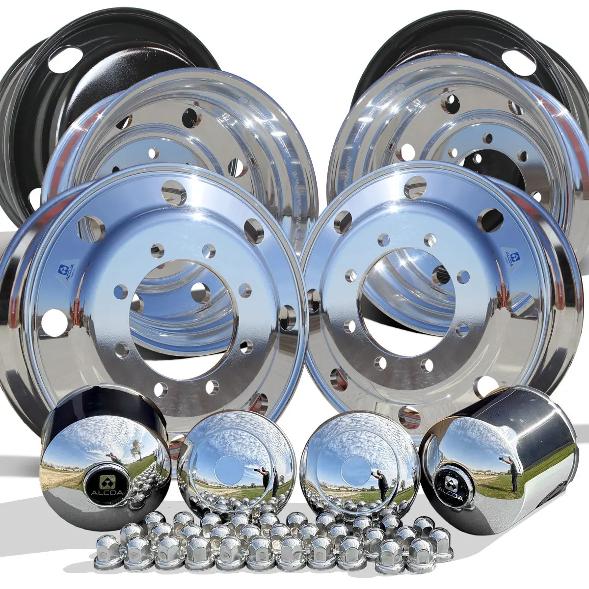 22.5" Alcoa High Polished Both Sides 8 Lug Motorhome Wheel Kit (8X275) 1