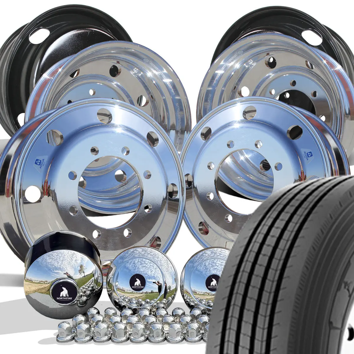 Ironman I-19A Highway Tread Mounted On 22.5 Alcoa Aluminum Polished Chevy 4500/5500 Wheel Kit (8X275) 1