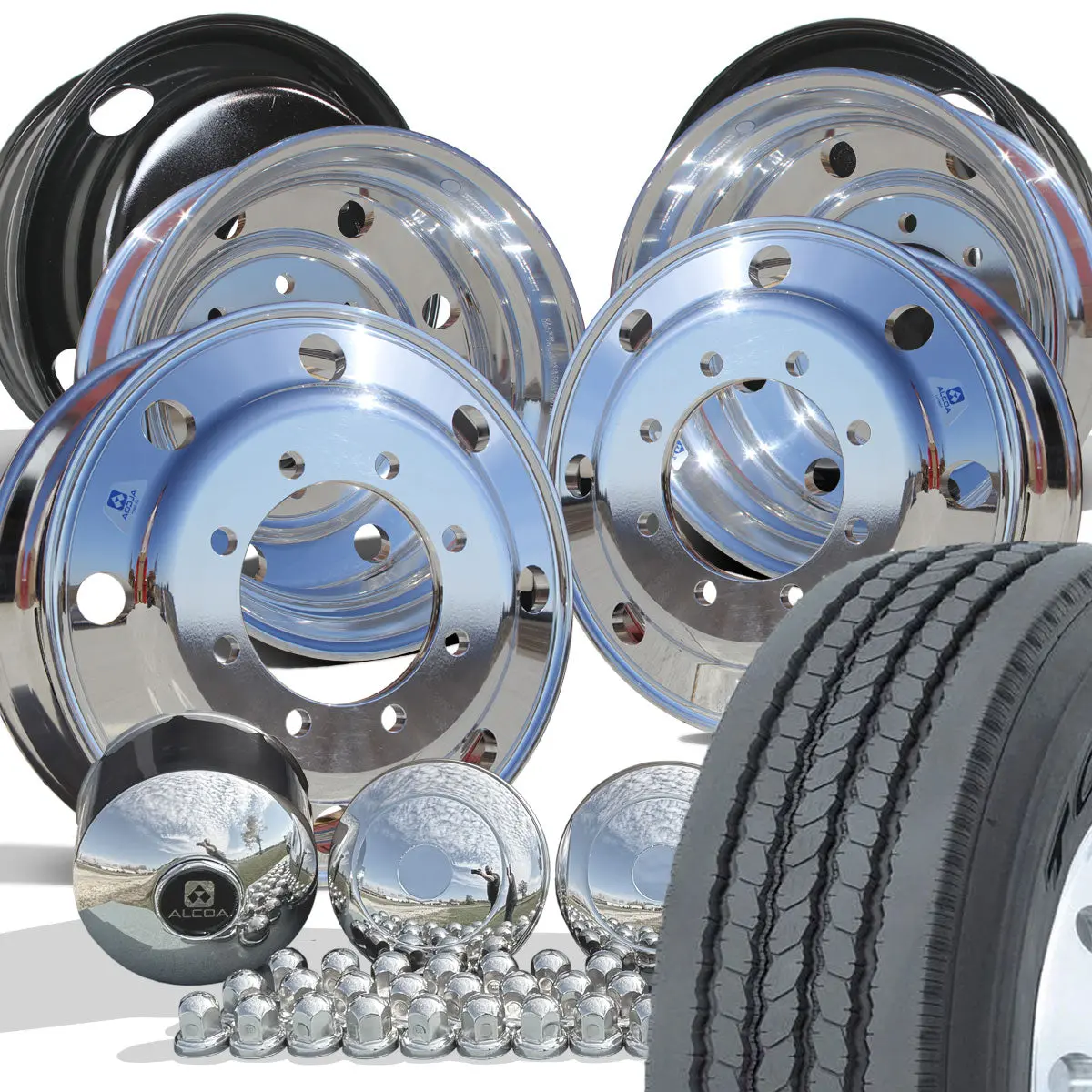 Toyo M122 Highway Tread Mounted On 22.5 Alcoa Polished Chevy Silverado 4500Hd/5500Hd Wheel Kit (33Mm) 1