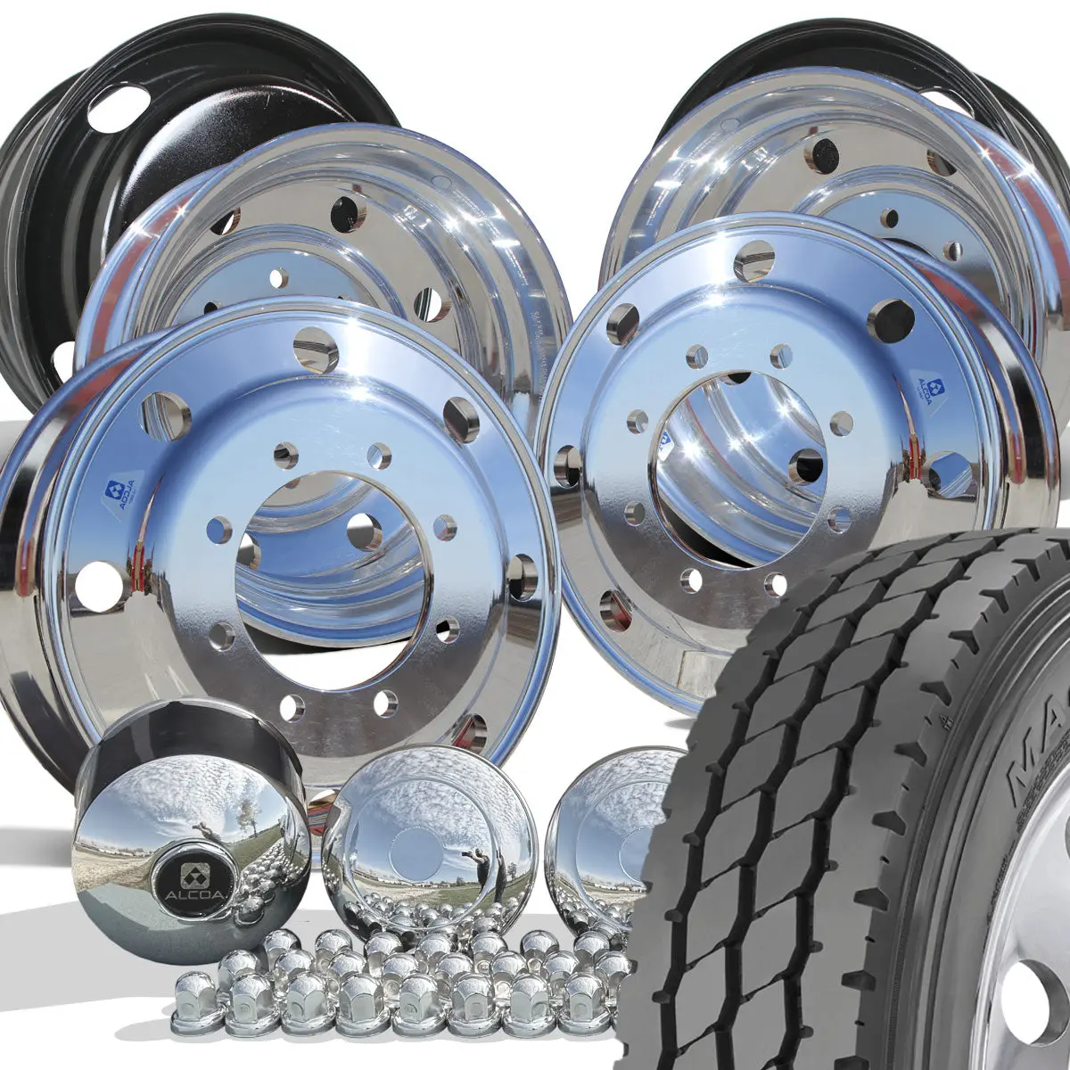 Dynatrac Ma400 Mixed Use Mounted On 22.5 Alcoa Aluminum Polished Chevy 4500/5500 Wheel Kit (8X275) 1