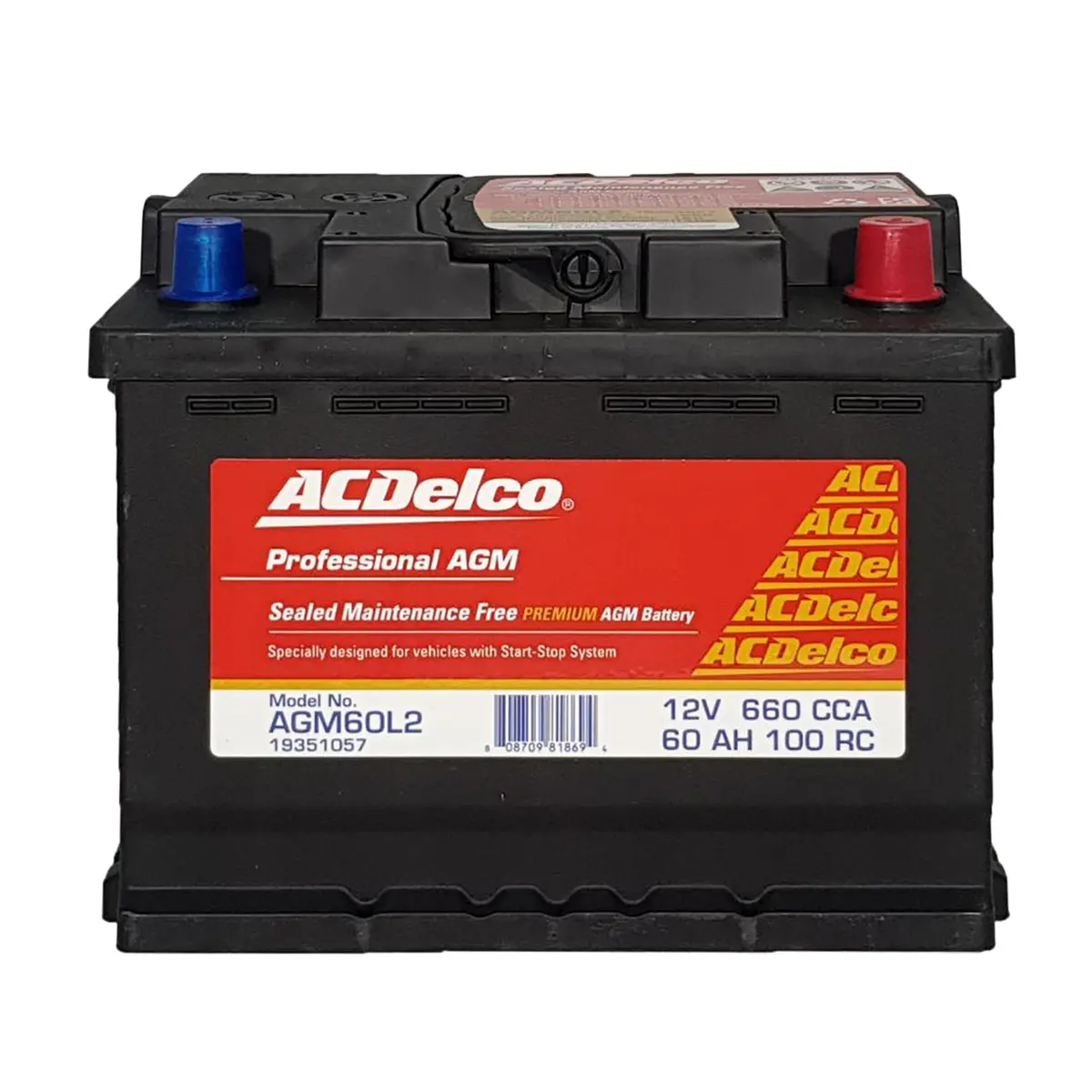 Acdelco Battery Agm Din55h / Bci 47 / Din H5 / L2 / Agm60l2 1