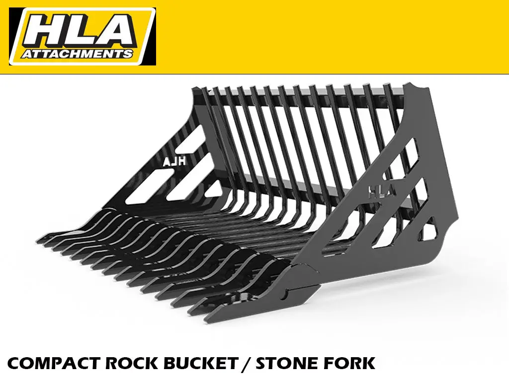 Hla Compact Duty Stone Fork/Rock Bucket (Retainer Style Tine) For Skid Steer 1