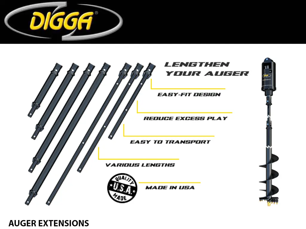 Digga 2.5" Hex Auger Bit Extensions (To Suit A6, Rc6, Dr6, A8 & Rc8 Bits) 1