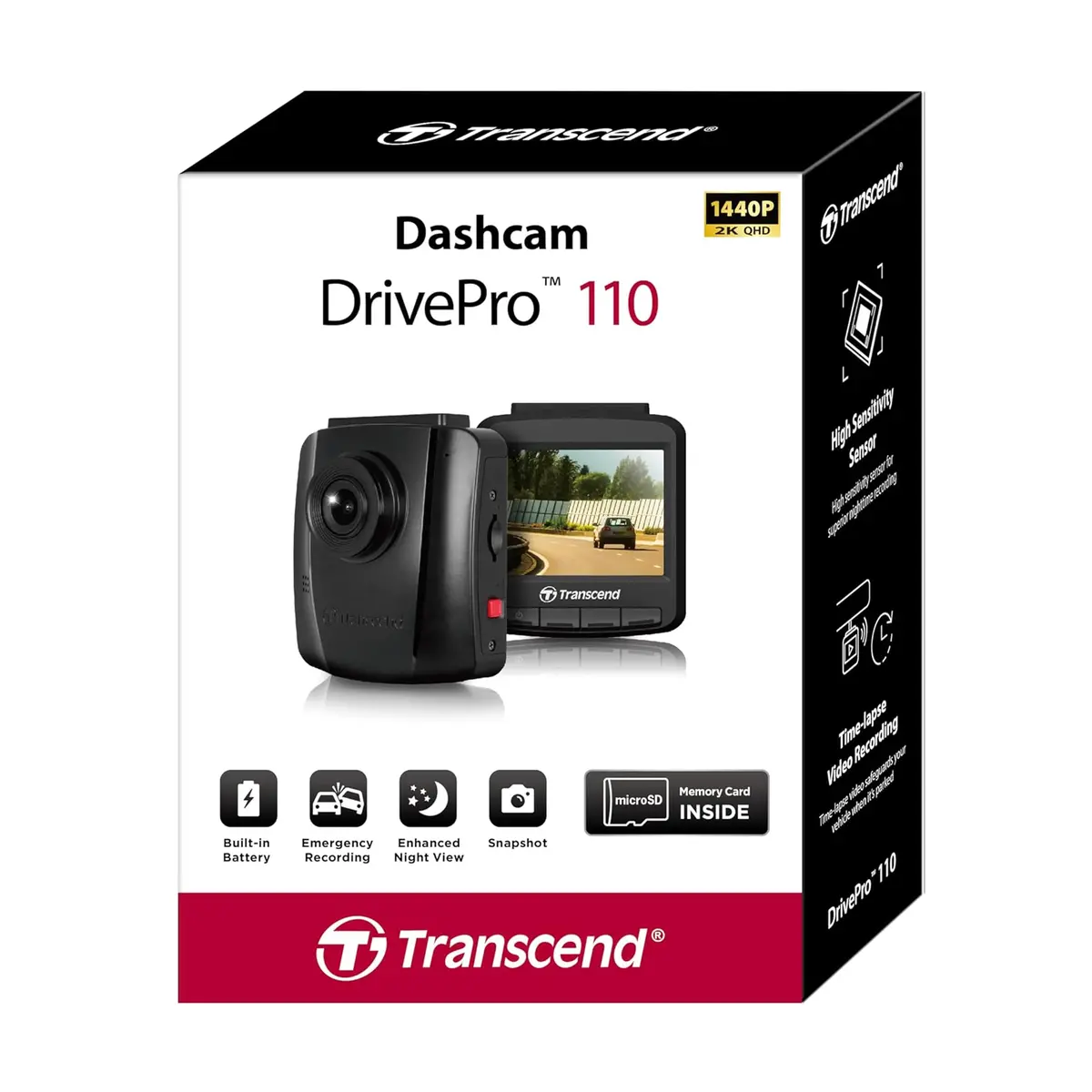 Transcend Dashcam Drivepro 110 1440P 2K Qhd 64Gb 1