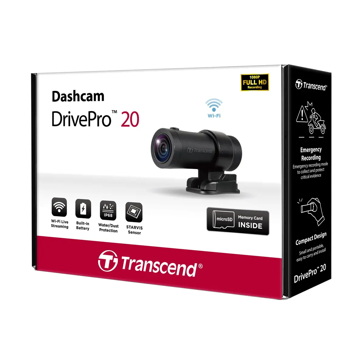 Transcend Motorcycle Dashcam Drivepro 20 Full Hd 1080P 64Gb 1