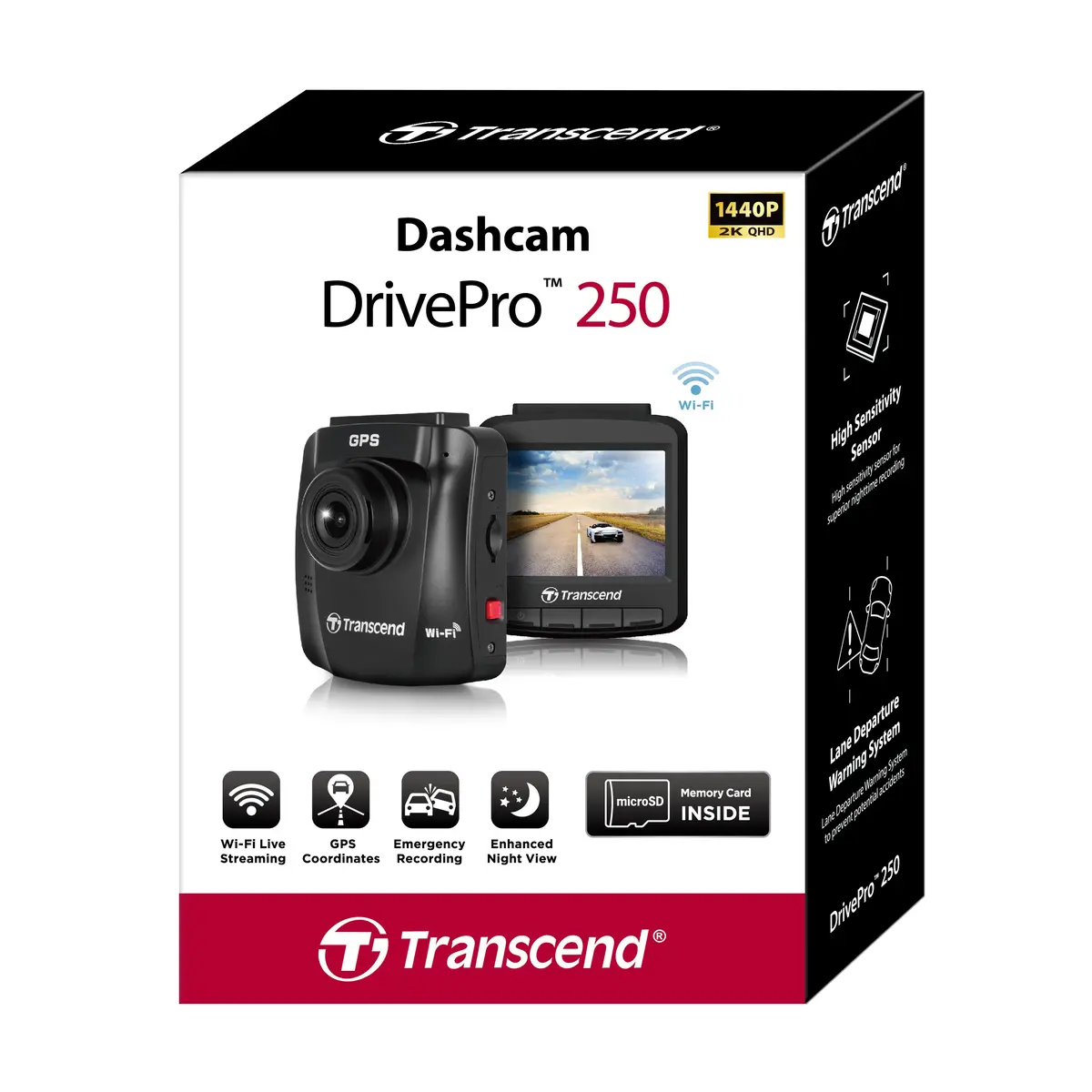 Transcend Dashcam Drivepro 250 1440P 2K Qhd 64Gb 1