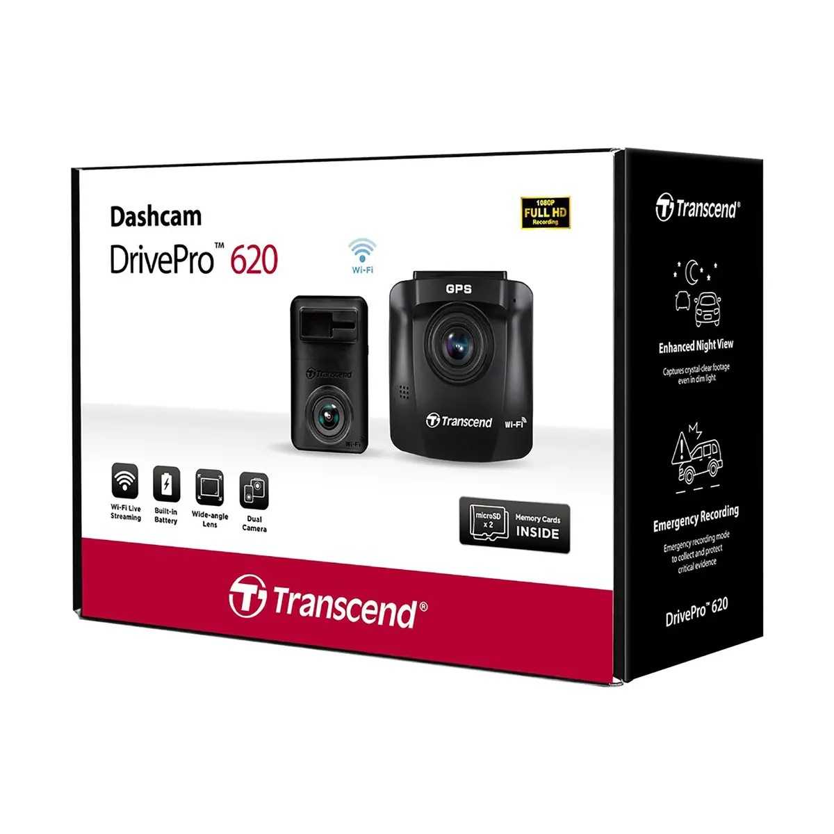 Transcend Drivepro Dp620 1440P 2K Qhd Front & Rear 64Gb 1