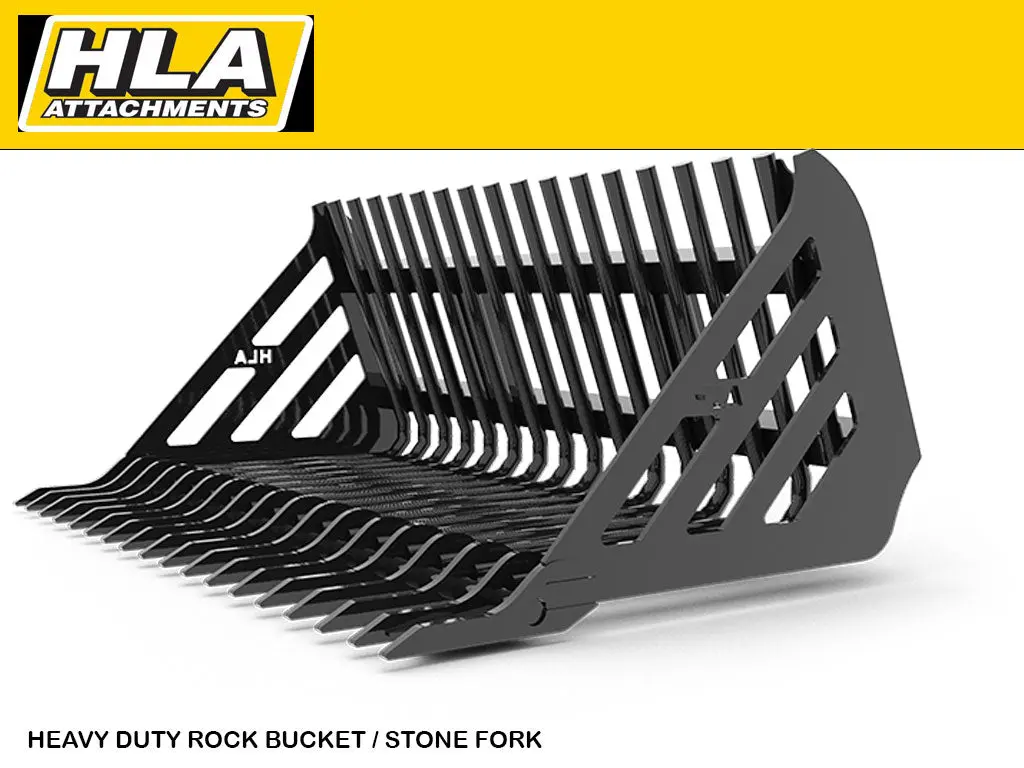 Hla Heavy Duty Stone Fork/Rock Bucket (Retainer Style Tine) For Skid Steer 1