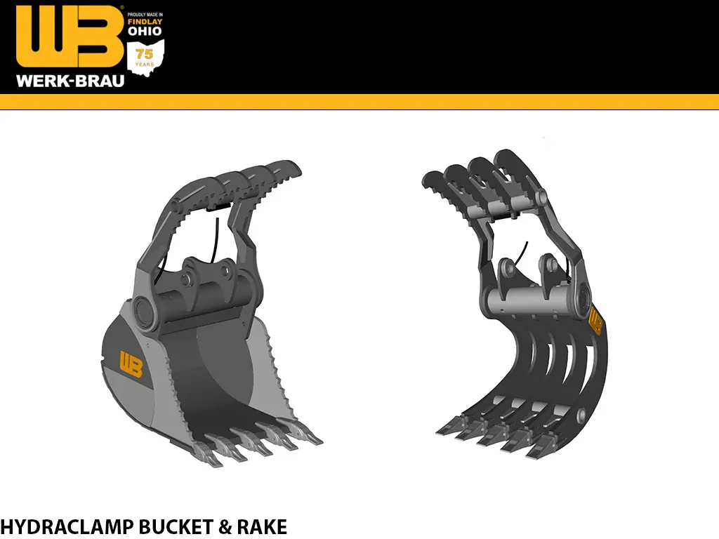 Werk Brau Hydra-Clamp Bucket & Rake For Excavators 69,000 - 82,000 Lbs (30 &35Mt) 1