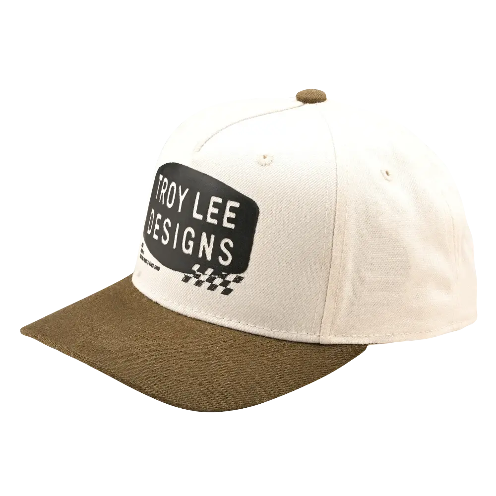 Curved Snapback Hat Stamp Vintage White/Olive 1